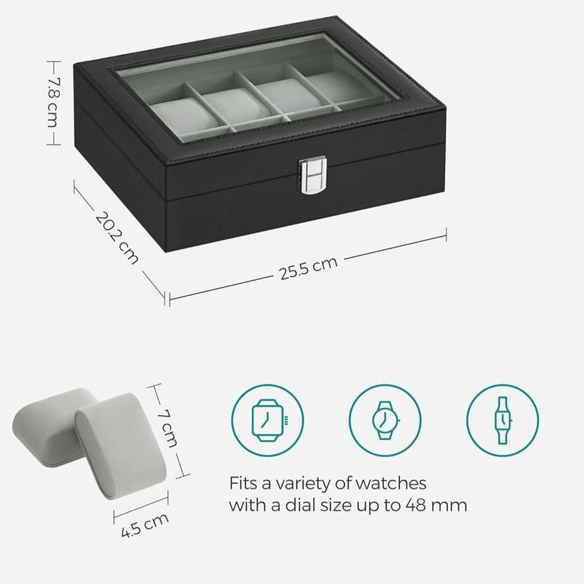 Watch Box for 10 Watches with Glass Lid