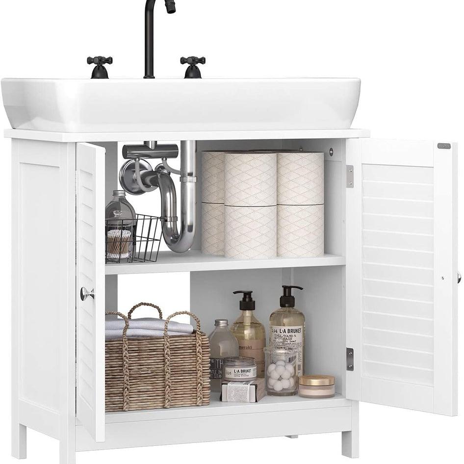 Under Sink Cabinet Cupboard with 2 Louvered Doors - White