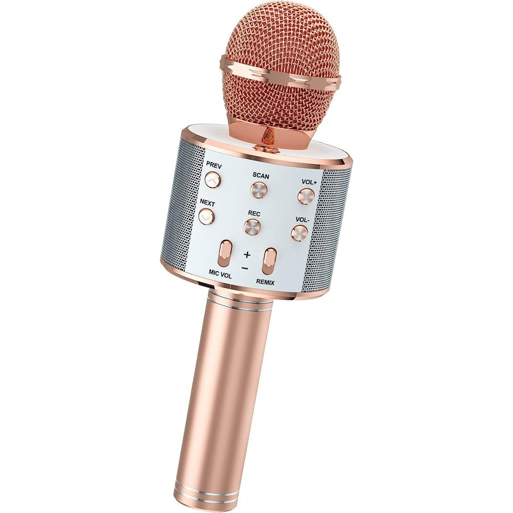 4 in 1 Wireless Bluetooth Karaoke Microphone with Record Function (Rose gold)