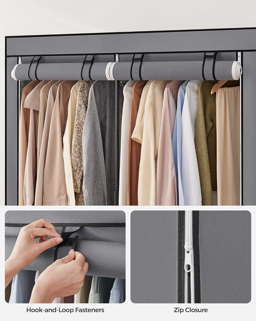 Clothes Storage Wardrobe with 2 Clothes Rails - Grey