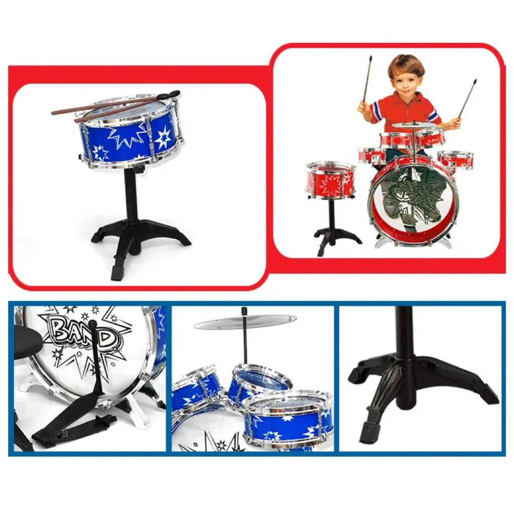 Kids 6pcs Drum Set with Drummer Seat (Blue)