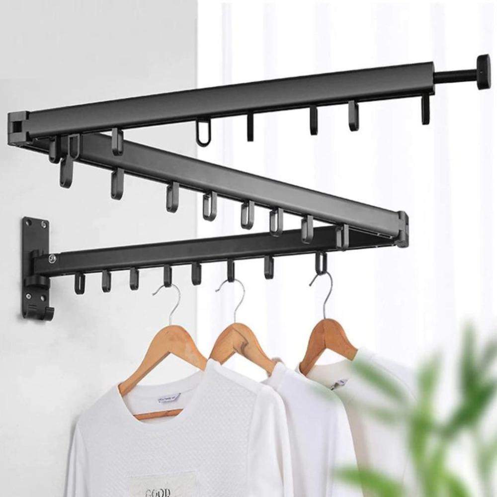 Wall Mount Tri-fold Clothes Rack - Black