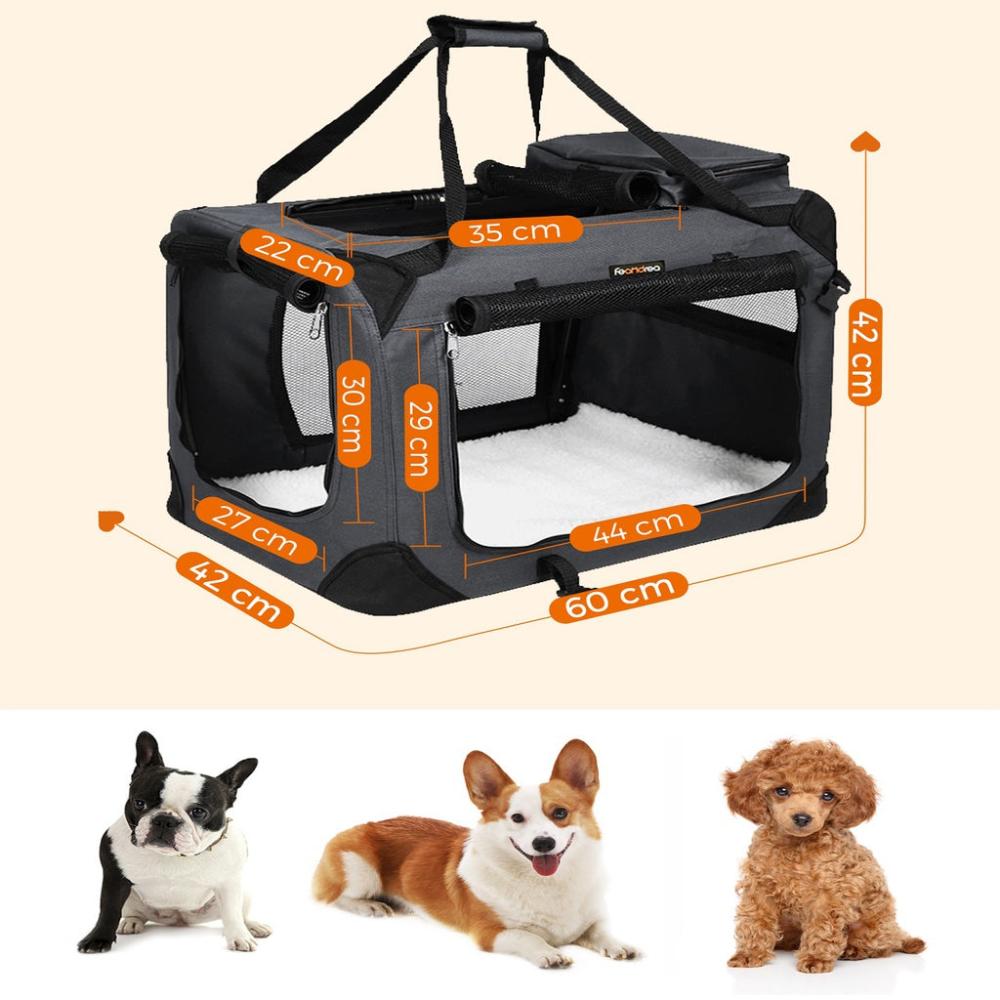 Dog Kennel Transport Box Folding Fabric Pet Carrier Grey - 60cms