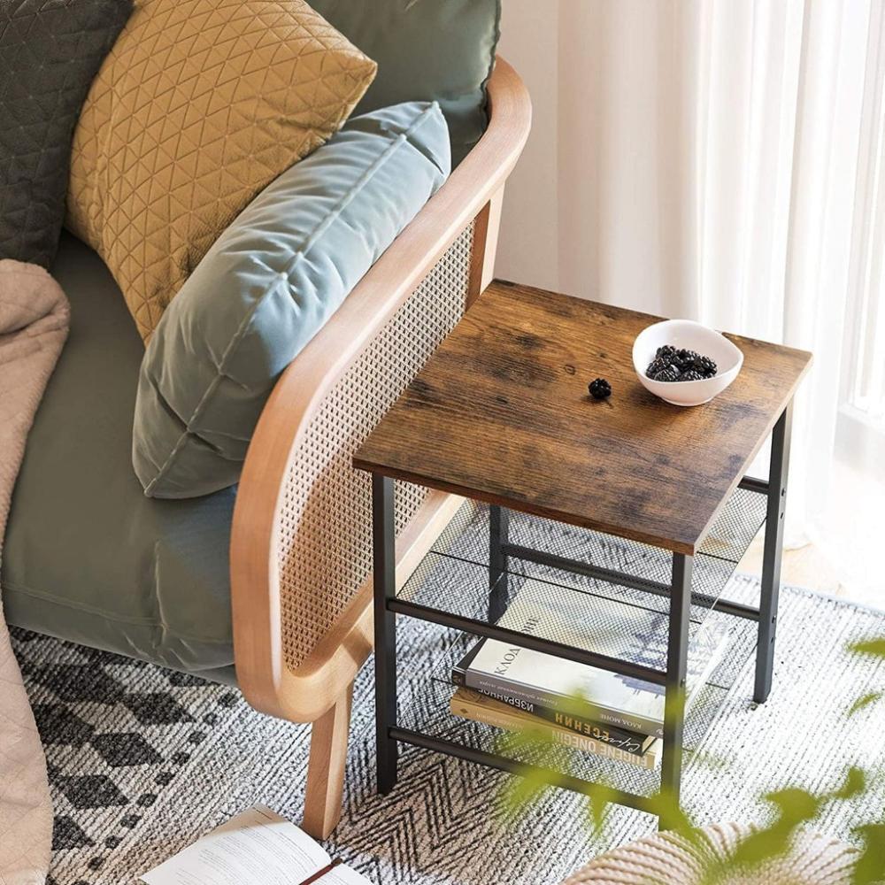 2 Adjustable Mesh Shelves Side Table Nightstand End Table