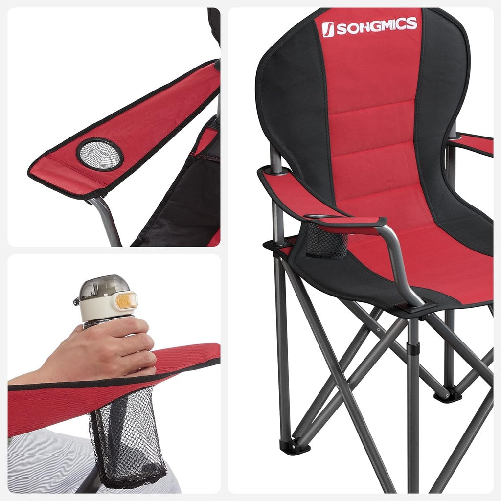 Folding Camping Chair with Bottle Holder - Red and Black