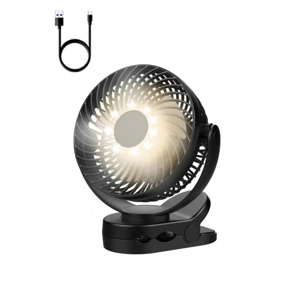 10000mAh Rechargeable Clip-on Fan with Hook and LED Light