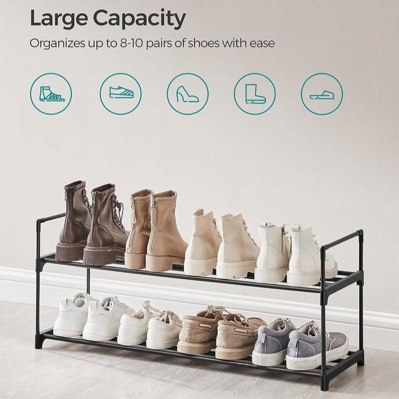 2 Tier Metal Shoe Rack for 10 Pairs of Shoes - Grey