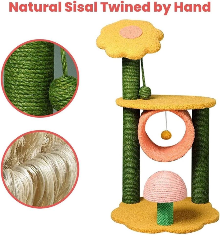 Sunflower Plush Scratching Post Cat Tree - 90cms