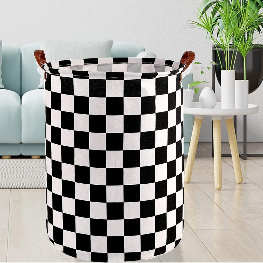 Laundry Basket Round Foldable (Checkered)