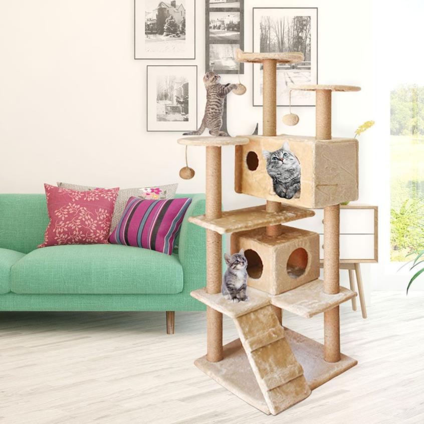 Plush Cat Condo Cat Tree Beige - 150cms