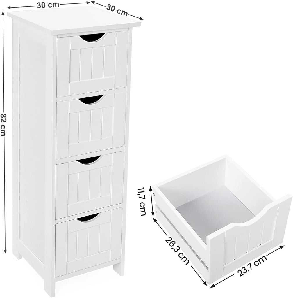 Crafted Floor Cabinet with 4 Drawers - White