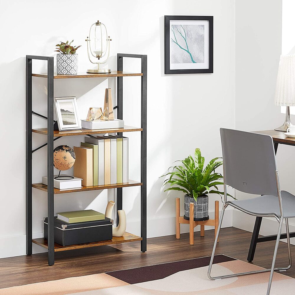 4 Tier Bookshelf - Rustic Brown and Black