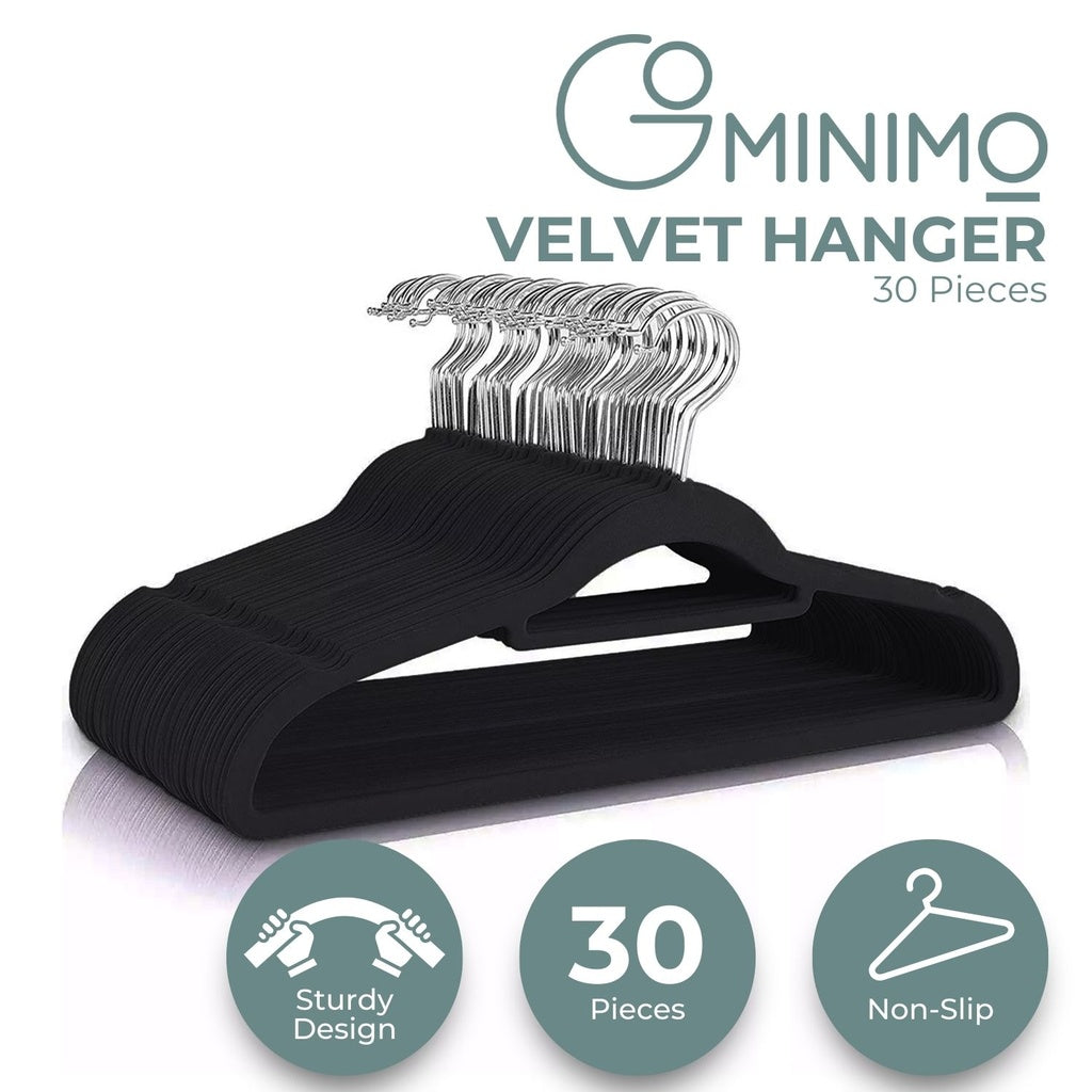 Non-Slip Velvet Suit Hangers (Black) - Pack of 30