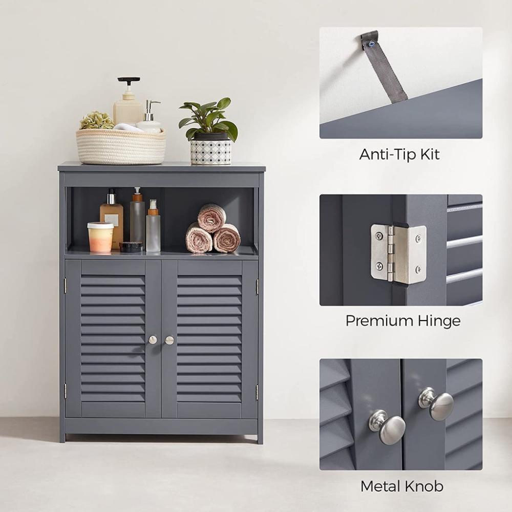 Floor Cabinet with Shelf and 2 Doors Gray