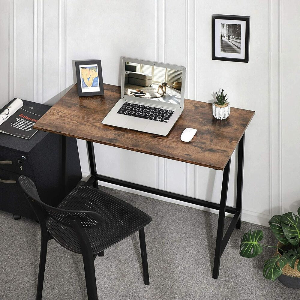 Computer Desk with Steel Frame Rustic Brown - 100cms