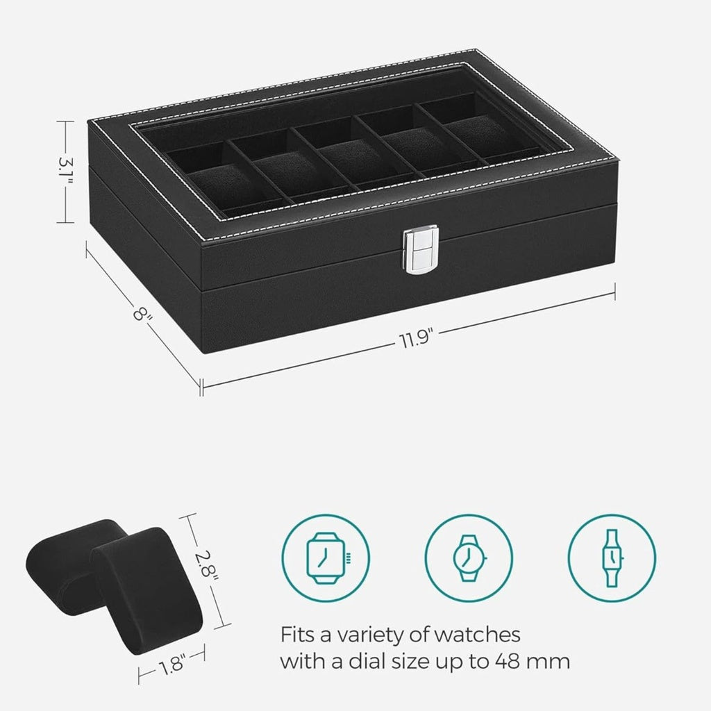 12-Slot Watch Box with Large Glass Lid