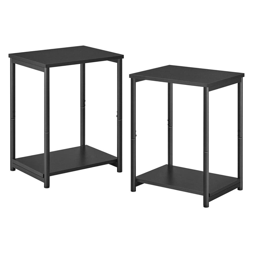 Side Table Set of 2 Charcoal Grey and Black with Storage Shelf