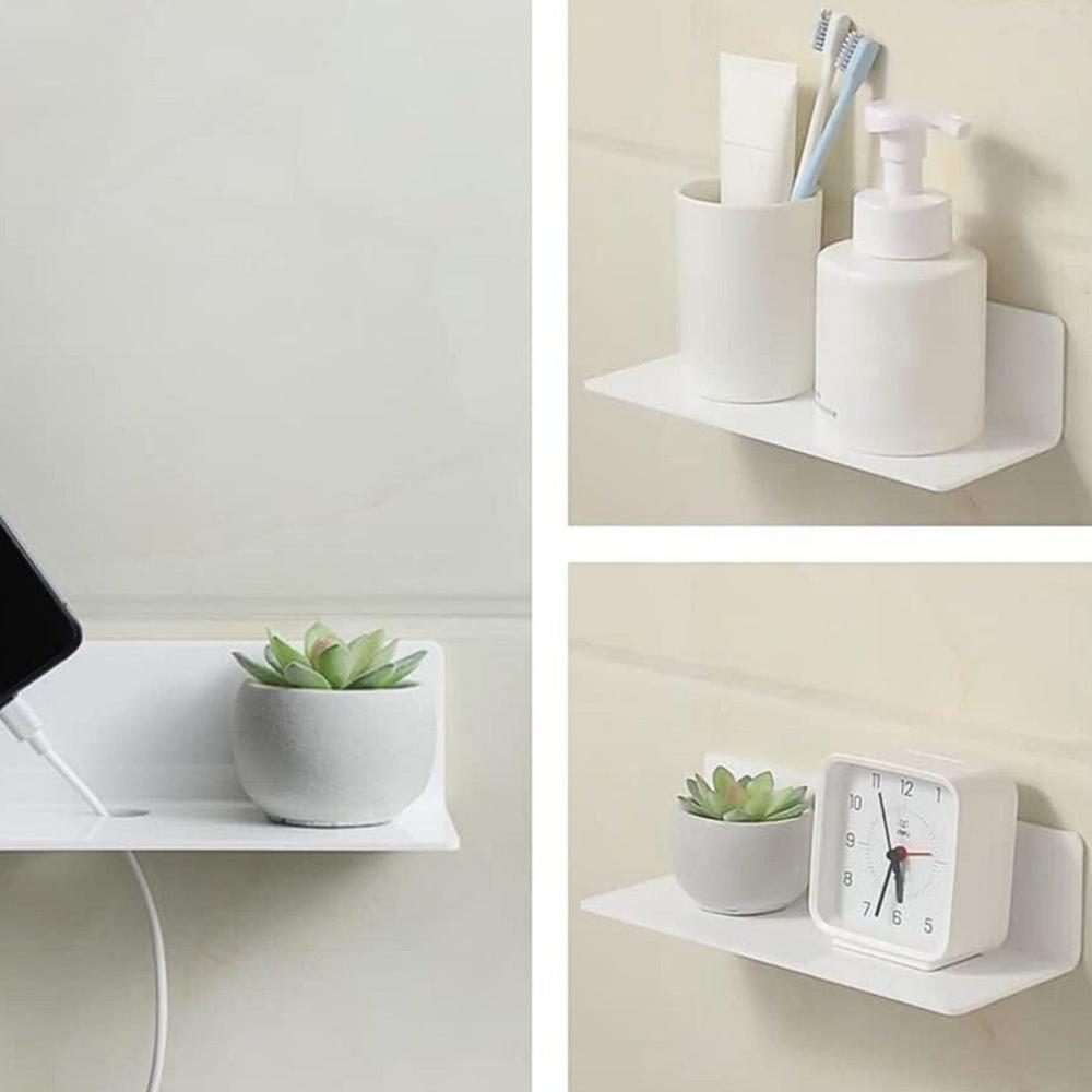 Acrylic Floating Wall Shelf Set of 4 with Cable Clips (White)