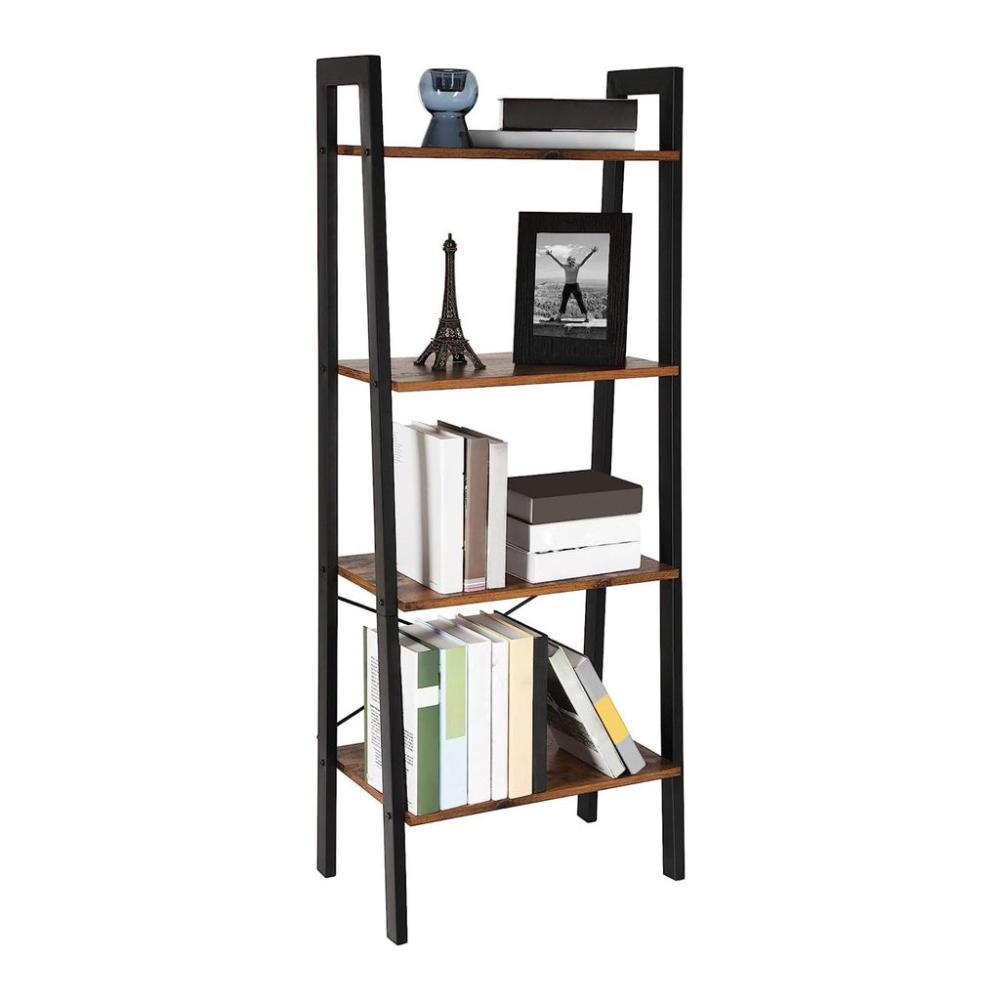 Ladder Shelf 4-Tier Industrial Storage Rack - Rustic Brown and Black