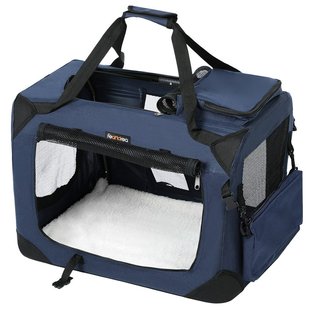 Dog Kennel Transport Box Folding Fabric Pet Carrier 70cms - Dark Blue