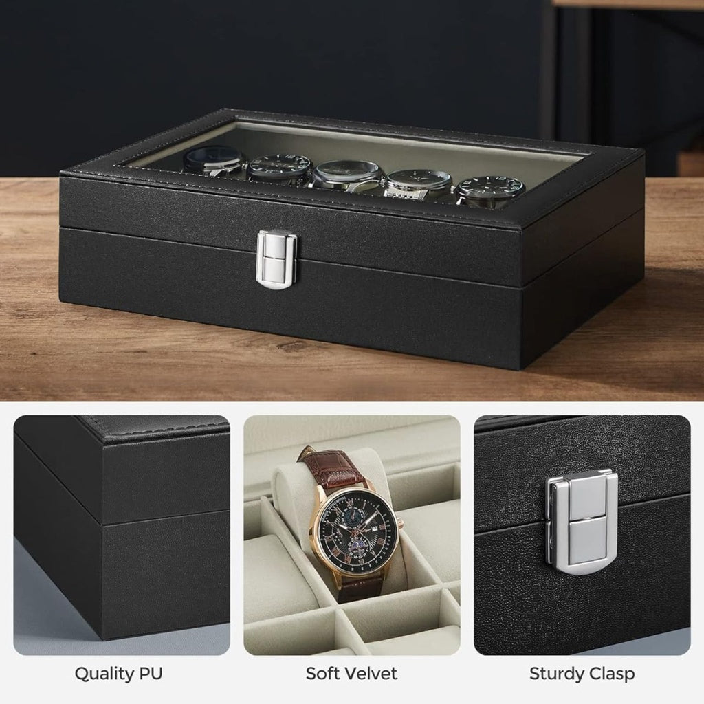 12 Slots Watch Box with Glass Lid