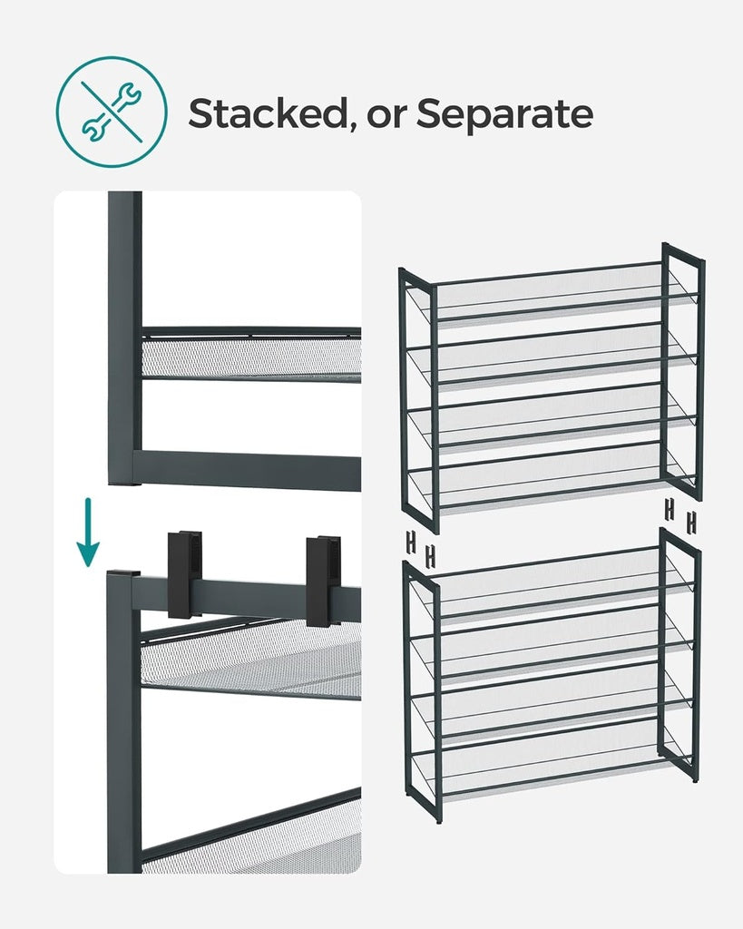 8-Tier Shoe Rack Storage 32 pairs with Adjustable Shelves - Gray