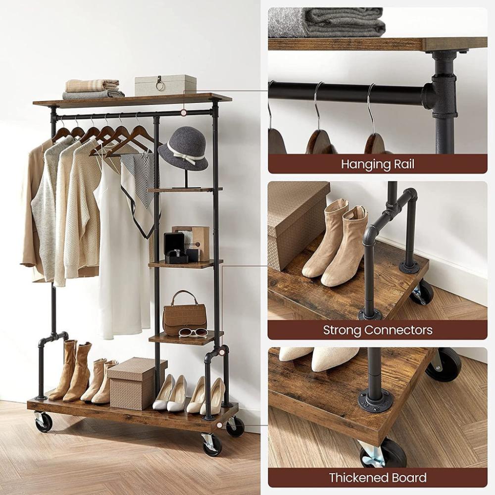 Industrial Metal Clothes Rack - Rustic Brown