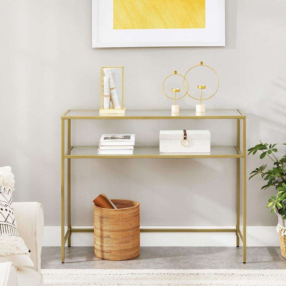 Tempered Glass Console Table with Storage Shelf