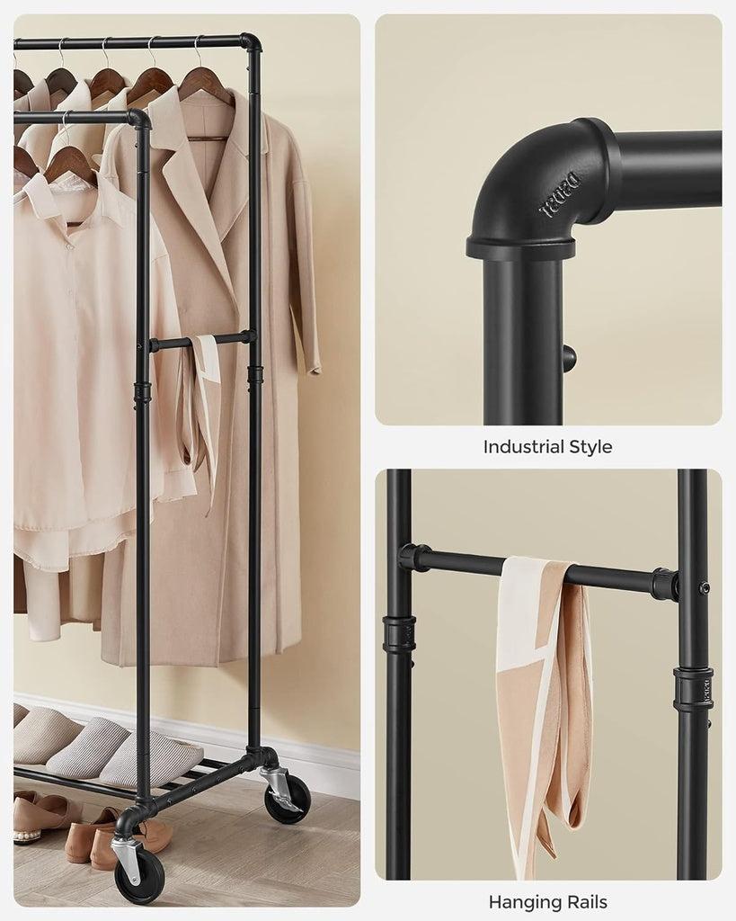 Industrial Pipe Clothes Hanging Rack Organizer - Black