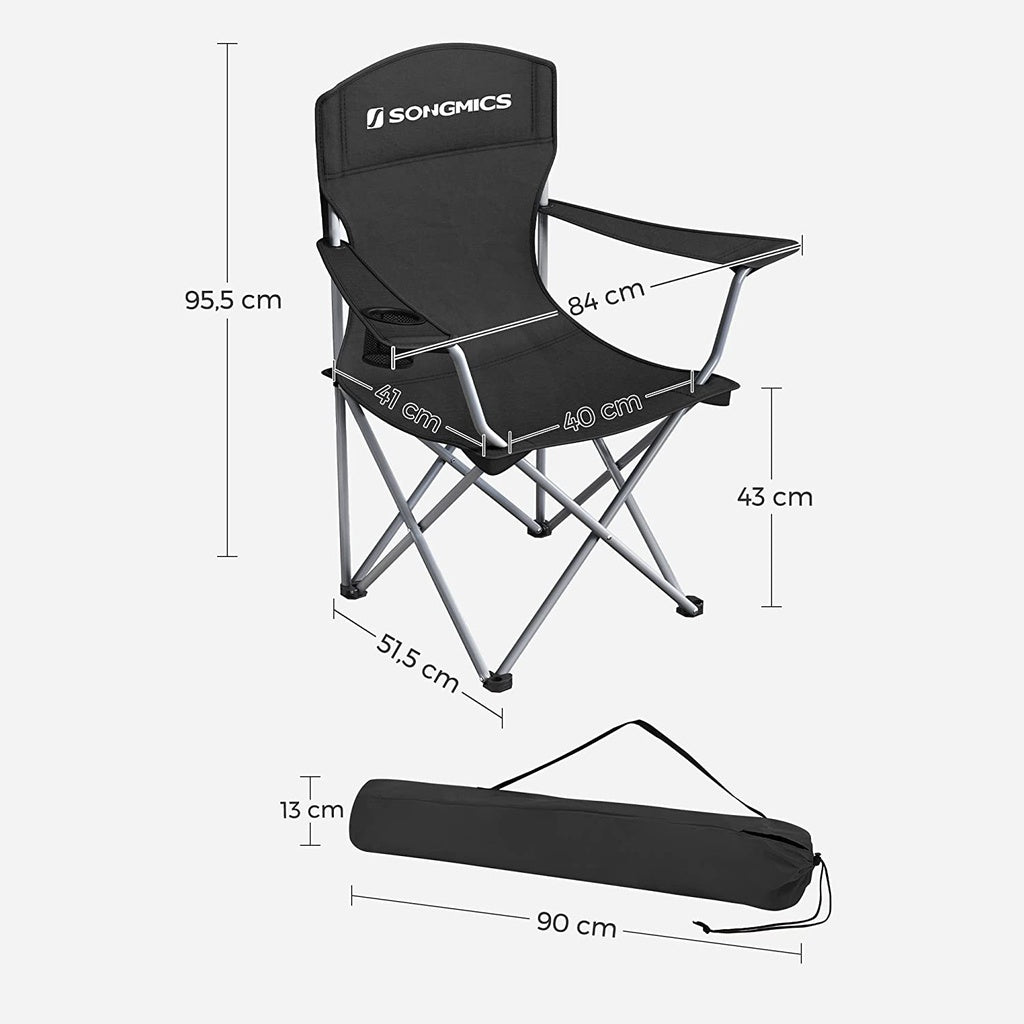 Set of 2 Folding Camping Outdoor Chairs - Black