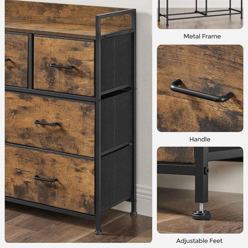 Chest of Drawers Dresser for Bedroom - Rustic Brown and Black