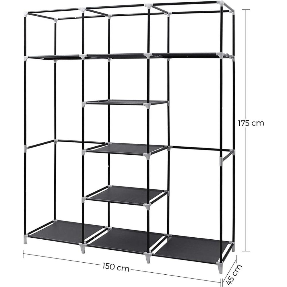 Folding Wardrobe Fabric Cabinet with 2 Clothes Rails Black