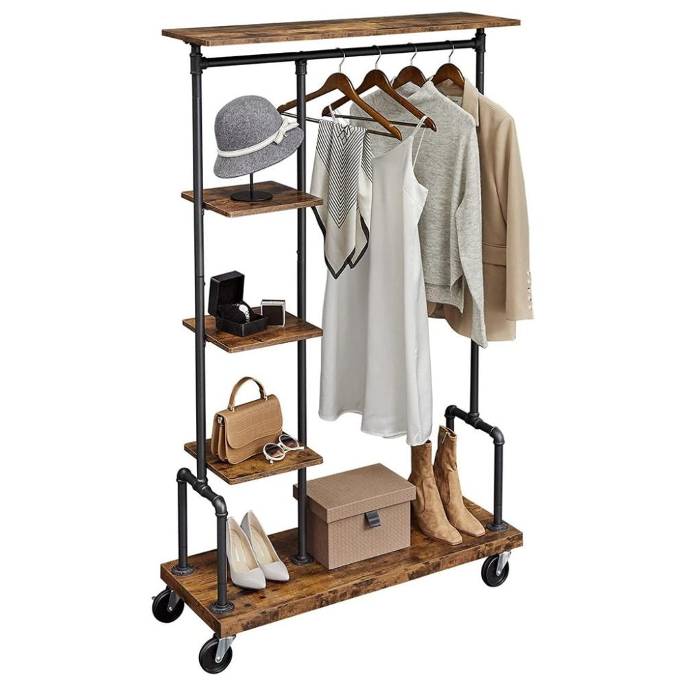 Industrial Metal Clothes Rack - Rustic Brown