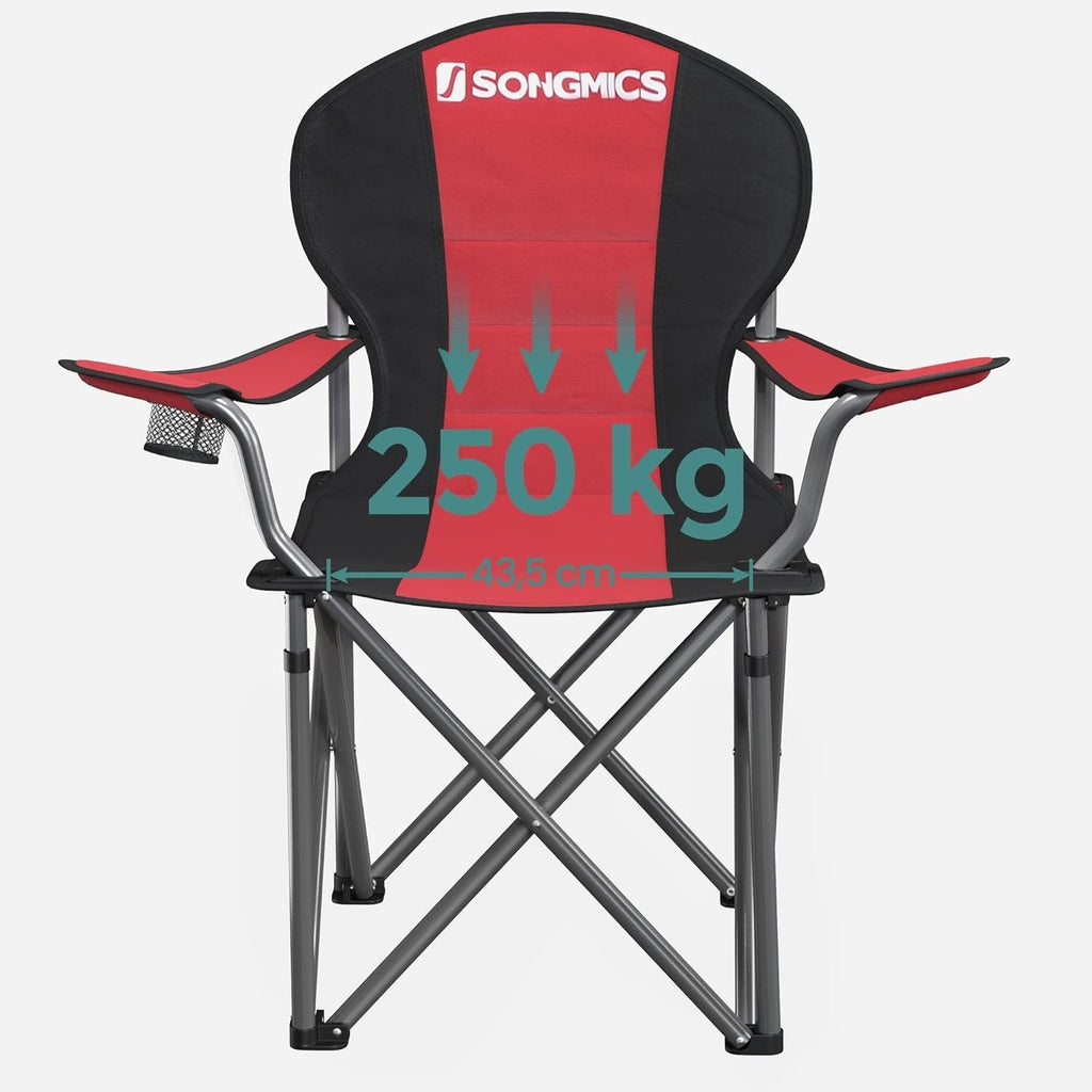 Folding Camping Chair with Bottle Holder - Red and Black