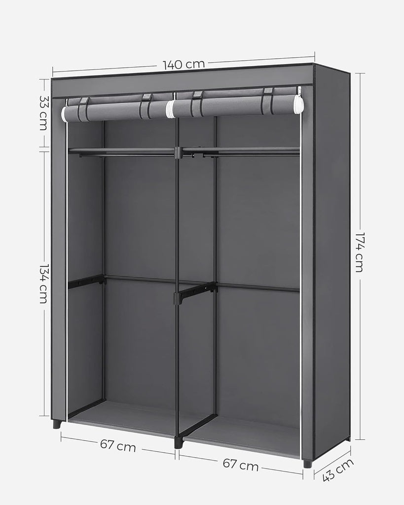 Clothes Storage Wardrobe with 2 Clothes Rails - Grey