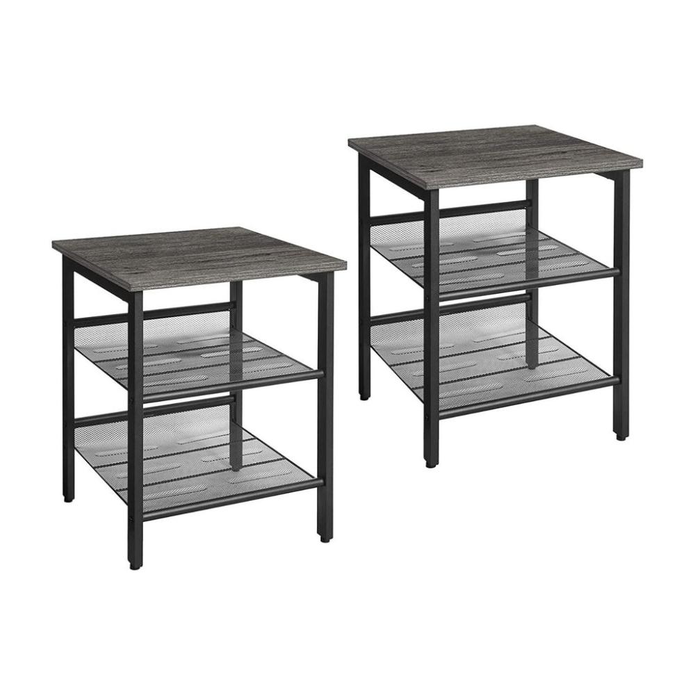 Set of 2 Side Table with 2 Mesh Shelves - Charcoal Gray