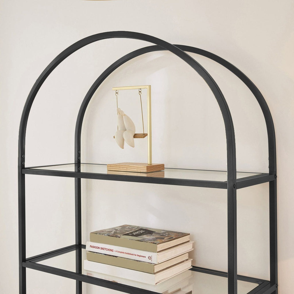 Bookshelf 5 Tier Tempered Glass with Metal Frame Black