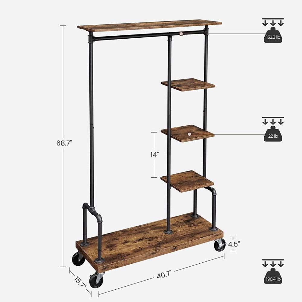 Industrial Metal Clothes Rack - Rustic Brown