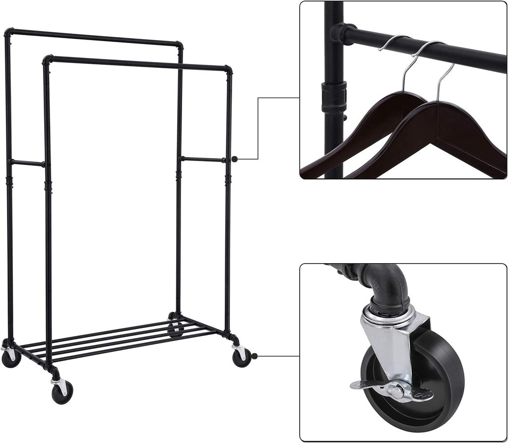 Industrial Pipe Clothes Hanging Rack Organizer - Black