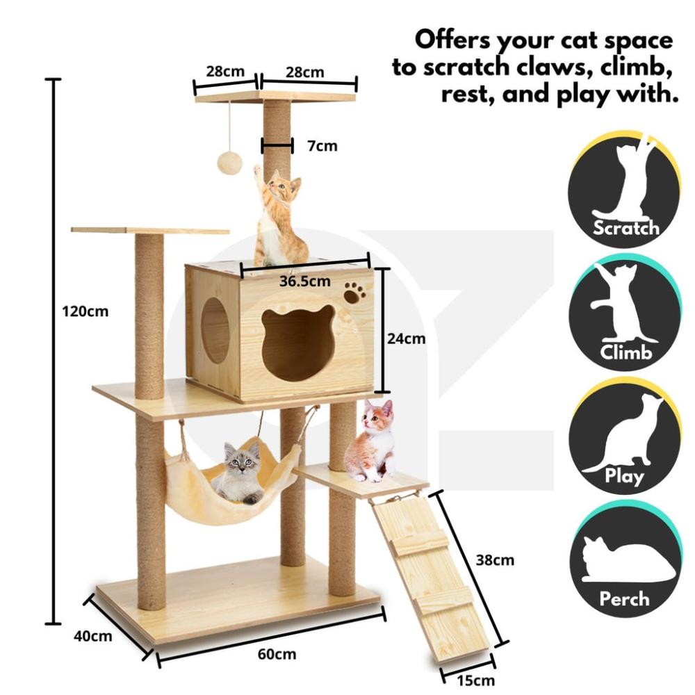 Superior Quality Cat Tree (120cm Wood)