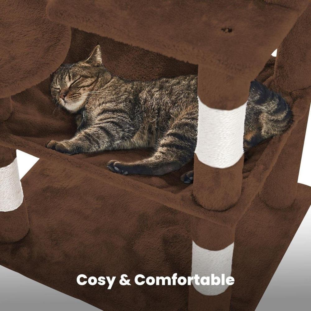 Plush Cat Condo Cat Tree - Brown 118cms