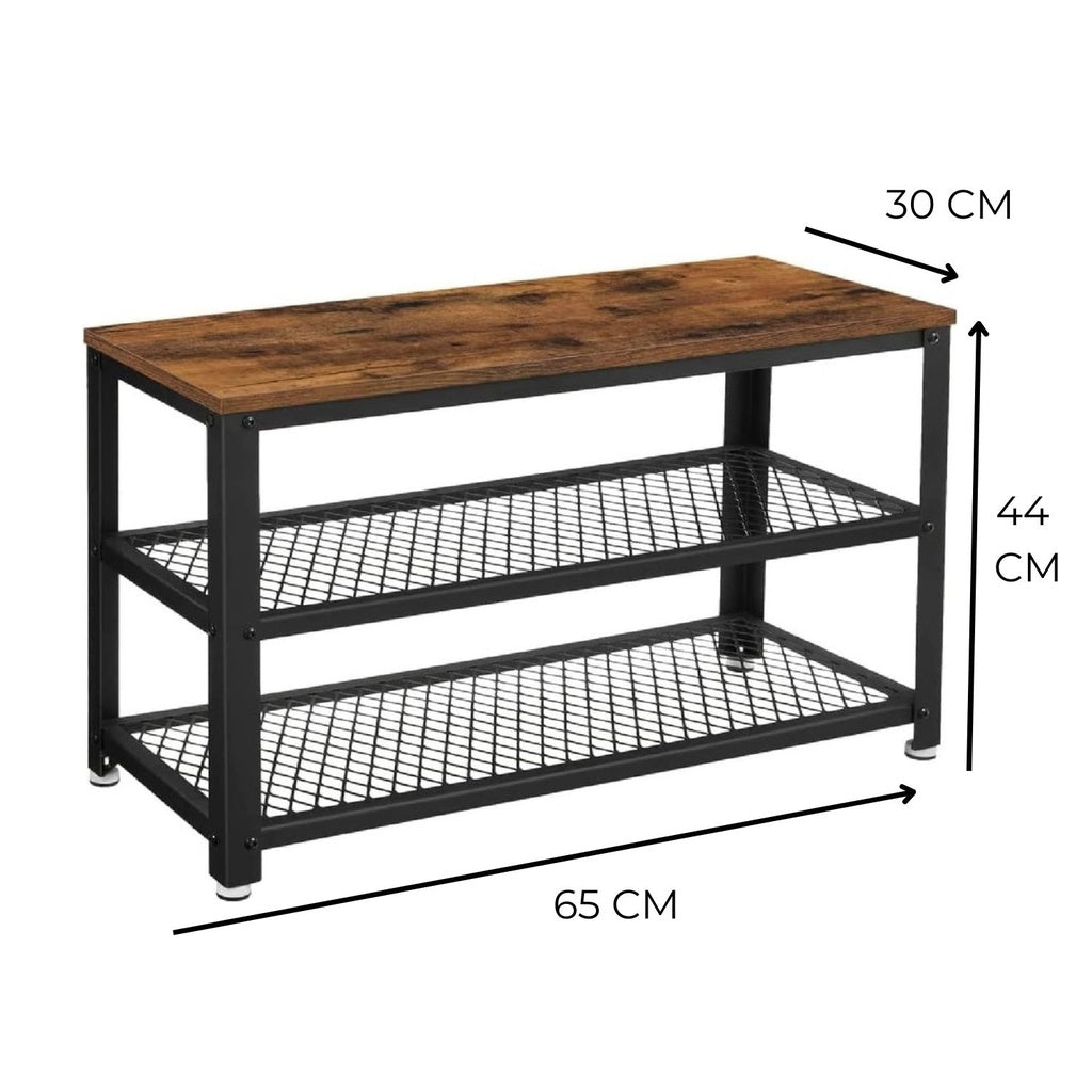 Metal Wood Vintage 2-Tier Shoe Rack