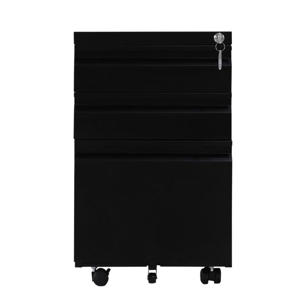 3 Drawer Mobile File Cabinet with Lock (Black)