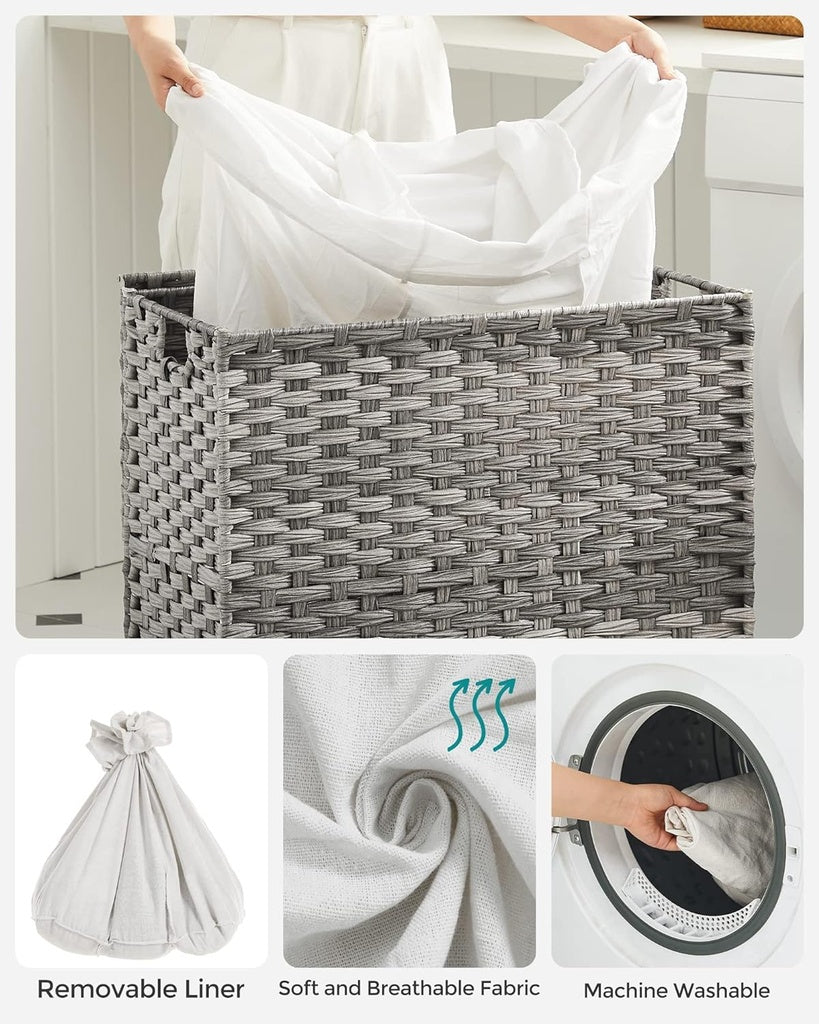 Laundry Hamper with Lid and Wheels - 140L - Grey