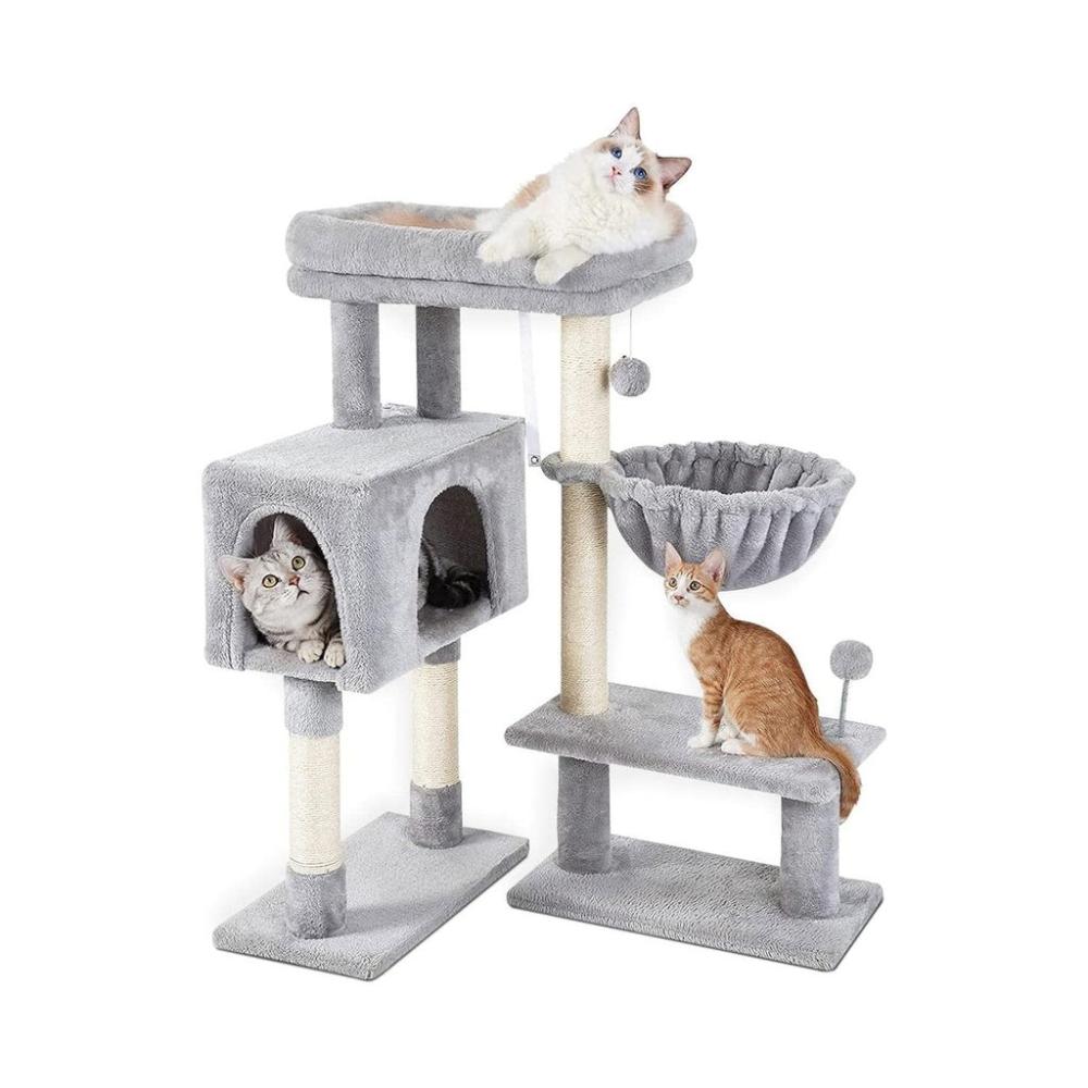 Adjustable Base Plush Cat Tree Light Grey - 97cms