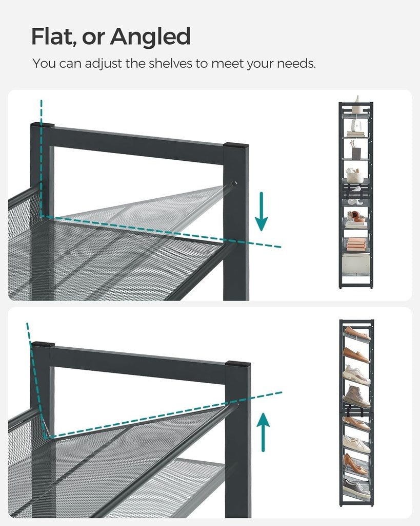 8-Tier Shoe Rack Storage 32 pairs with Adjustable Shelves - Gray