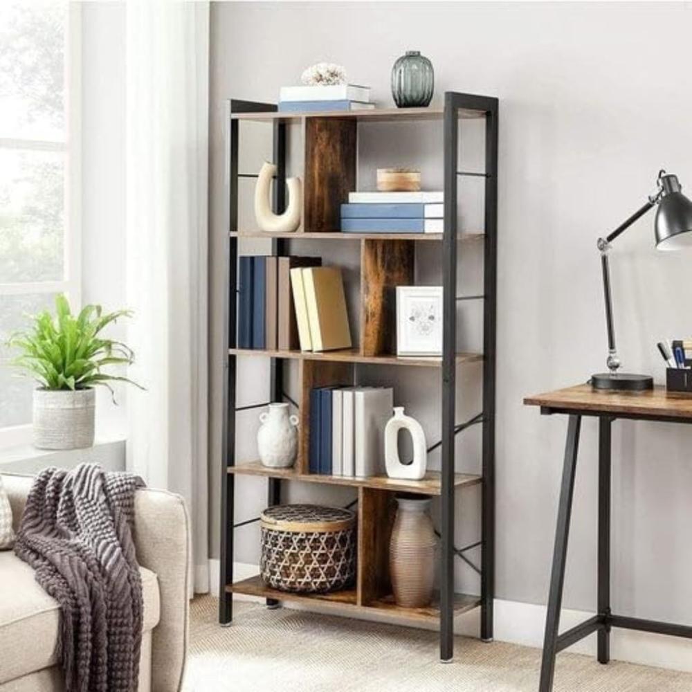 Metal Bookshelf Rustic Brown and Black