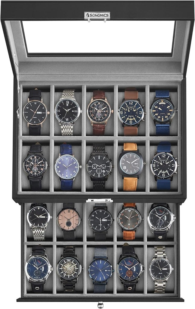 20-Slot 2 Layers Watch Box with Glass Lid