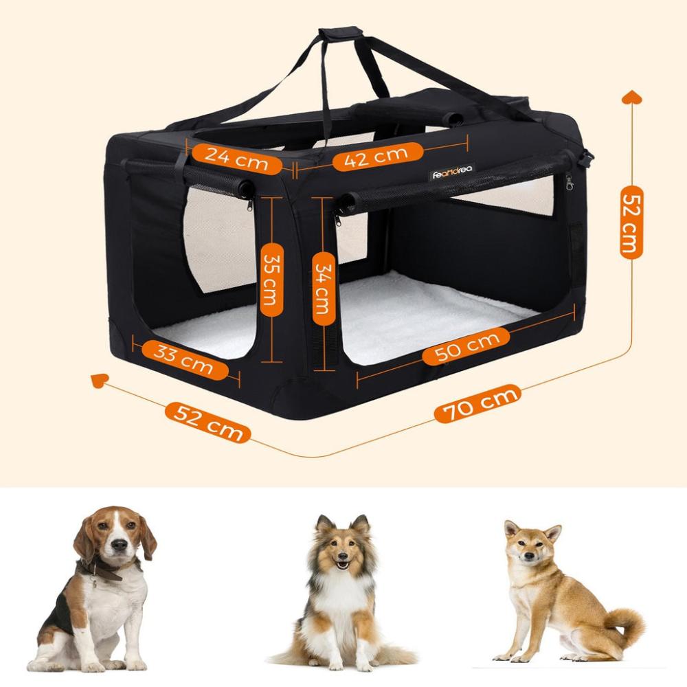 Dog Kennel Transport Box Folding Fabric Pet Carrier 70cm - Black