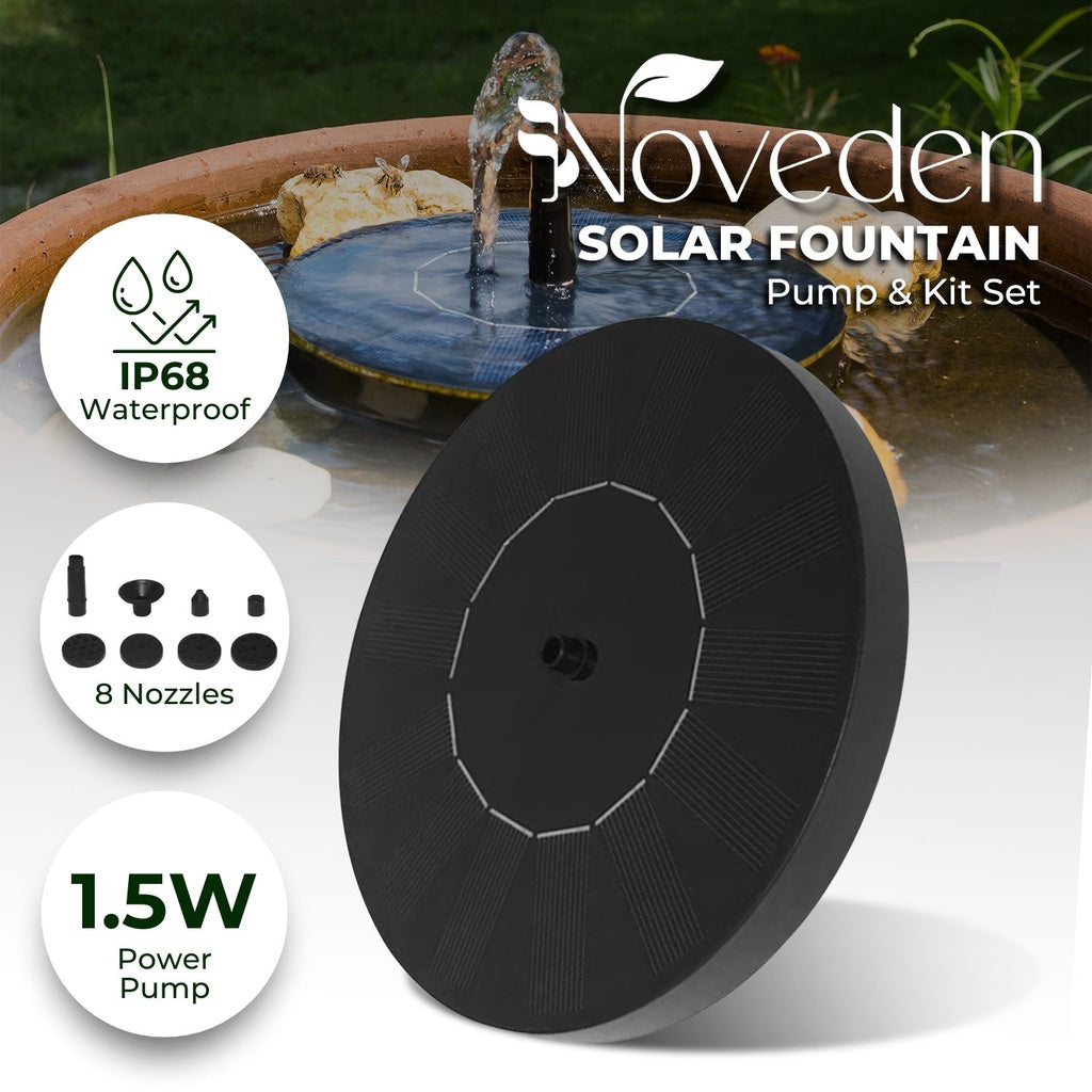 Solar Fountain Water Pump for Bird Bath - 1.5W (Black)